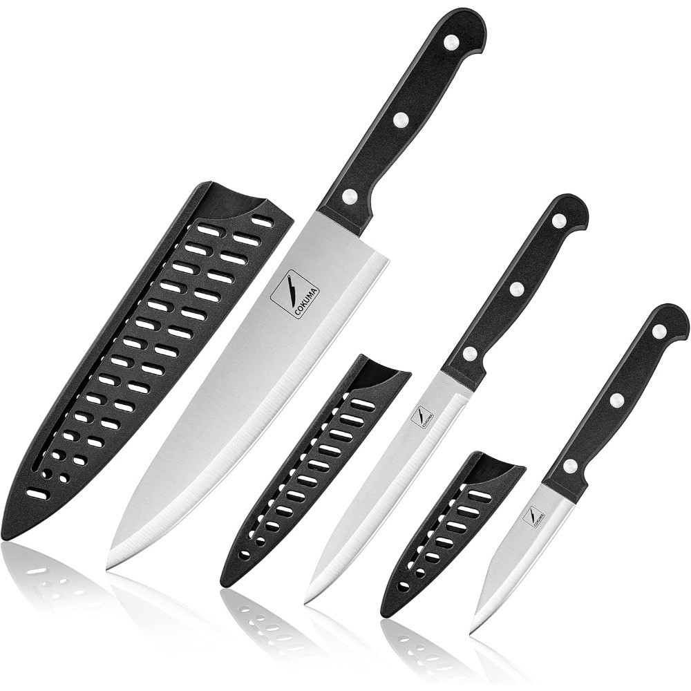 3-Piece Kitchen Knife Set with Sheath 8 Inch Chef Knife 4.5 Inch Utility Knife 4