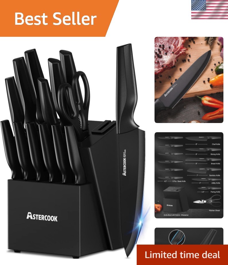 Knife Set, Kitchen Knife Set with Built-in Sharpener Block, Dishwasher Safe, …
