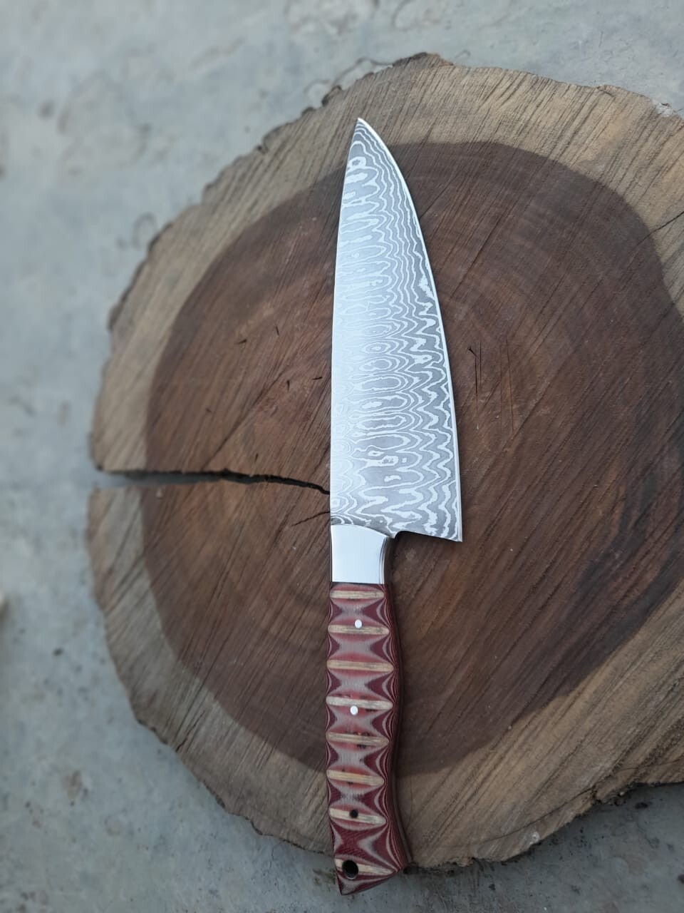 Handmade 13 inches Chef Knife Damascus Steel With Leather sheath Handle Resin