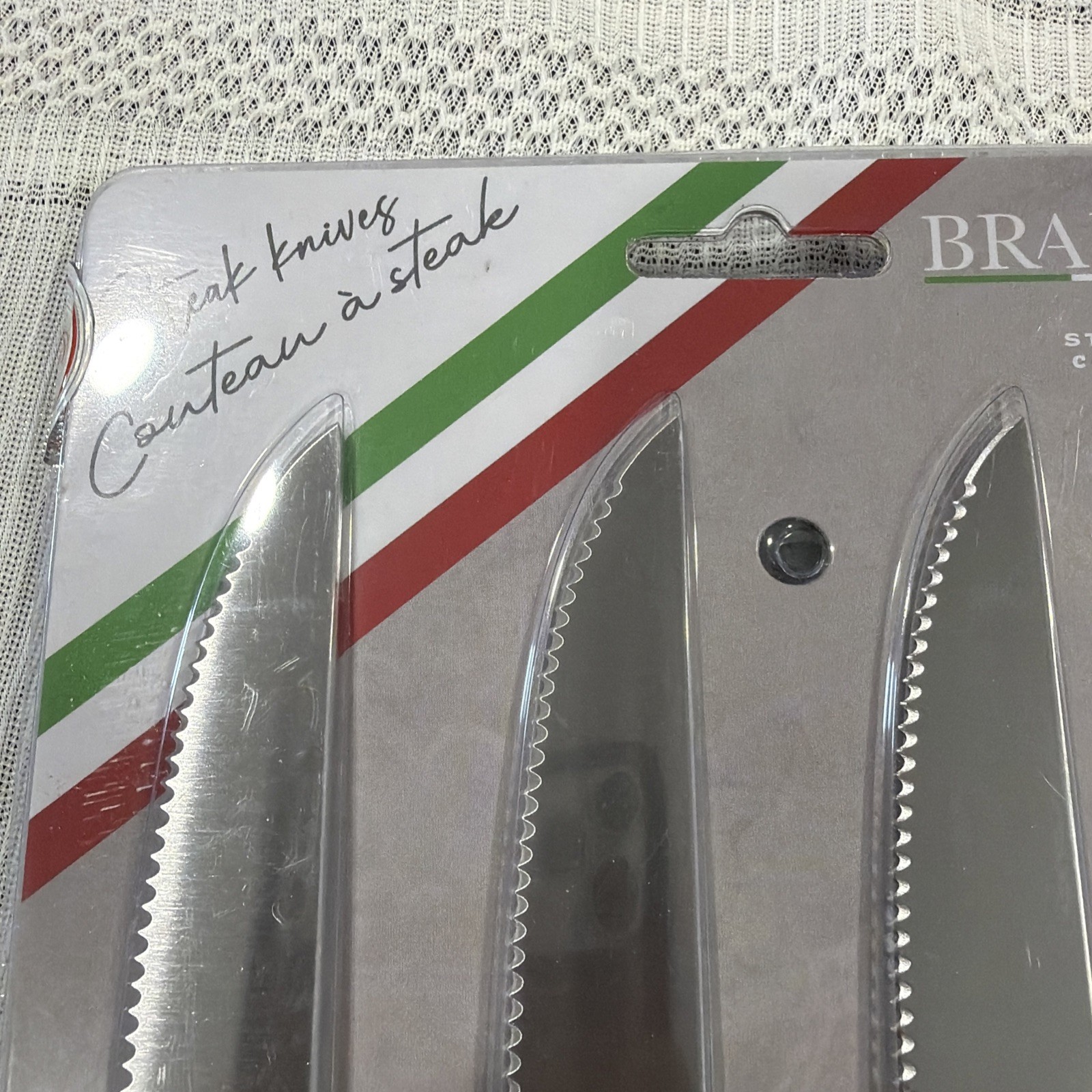 SET OF (4) AUTHENTIC BRANDANI BLACK HANDLE SERATED STEAK KNIFES Italy inox rare
