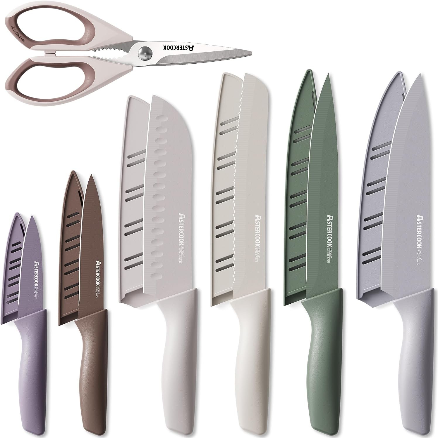 Astercook 13-Pc Knife Set, Dishwasher Safe, Anti-Rust, w/Guards