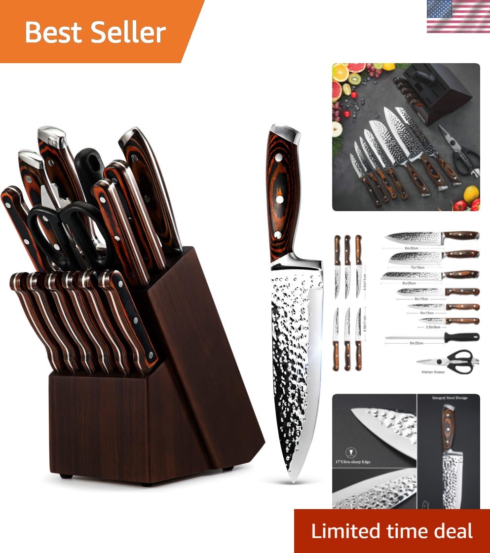 Kitchen Knife Set,15-Piece Knife Set With Block Wooden,Self Sharpening For Ch…