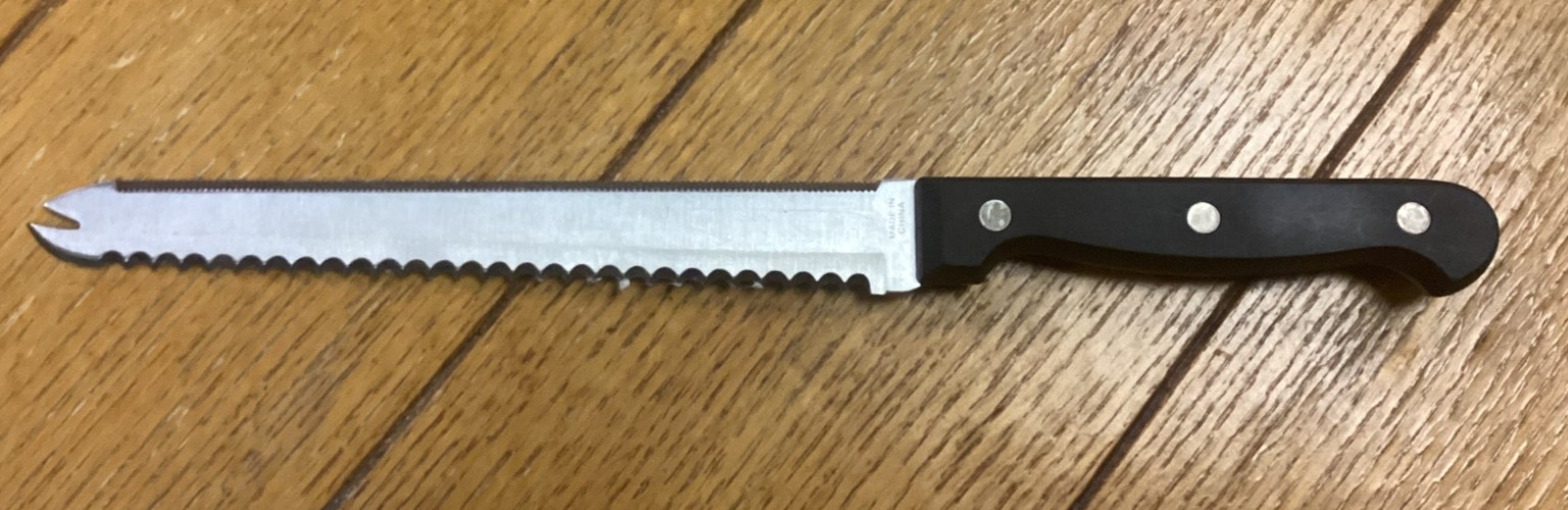 Double Serrated Kitchen Knife Thick 7.5″ Blade right through the Handle Sharp