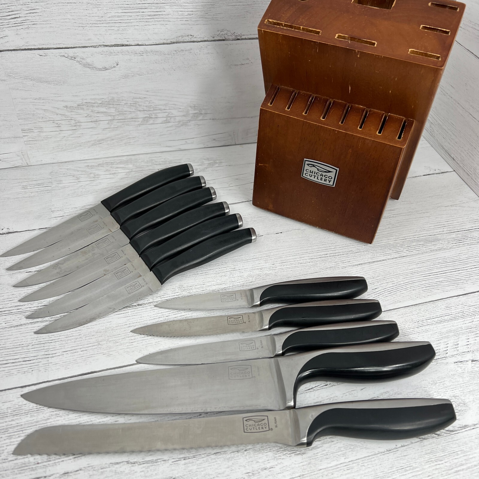 Chicago Cutlery Avondale 11 Stainless Steel Polymer Knives With Wood Block Chef