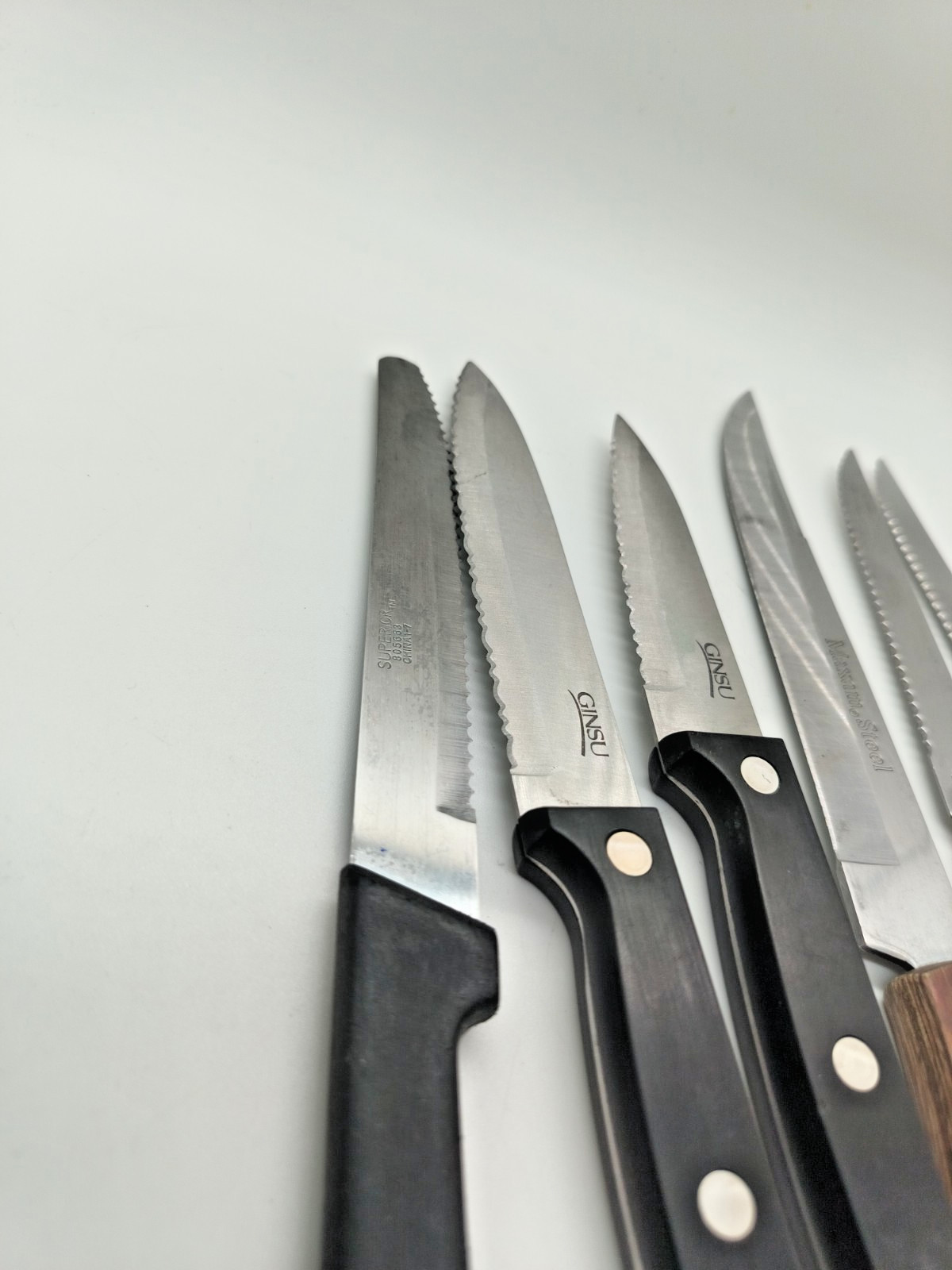 7 Steak Knives, Ginsu Delco Maxam Steel 6” Superior Hanford Forge Lot Wooden