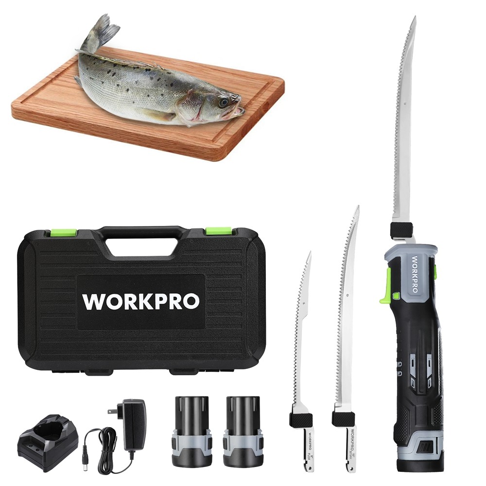 WORKPRO 12V Cordless Electric Fillet Knife with 8” & 10” Razor-Sharp Blade USA