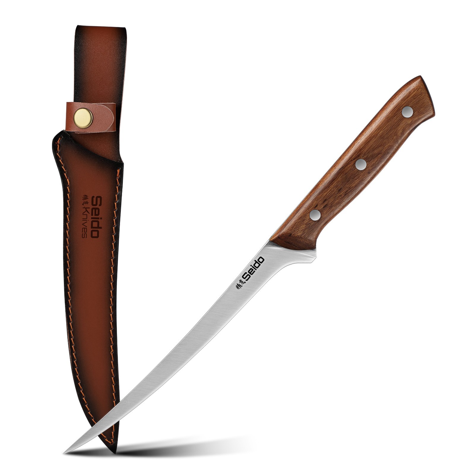 Caveman 7.5″ Fillet Knife – High‑carbon stainless steel Blade Rosewood Handle