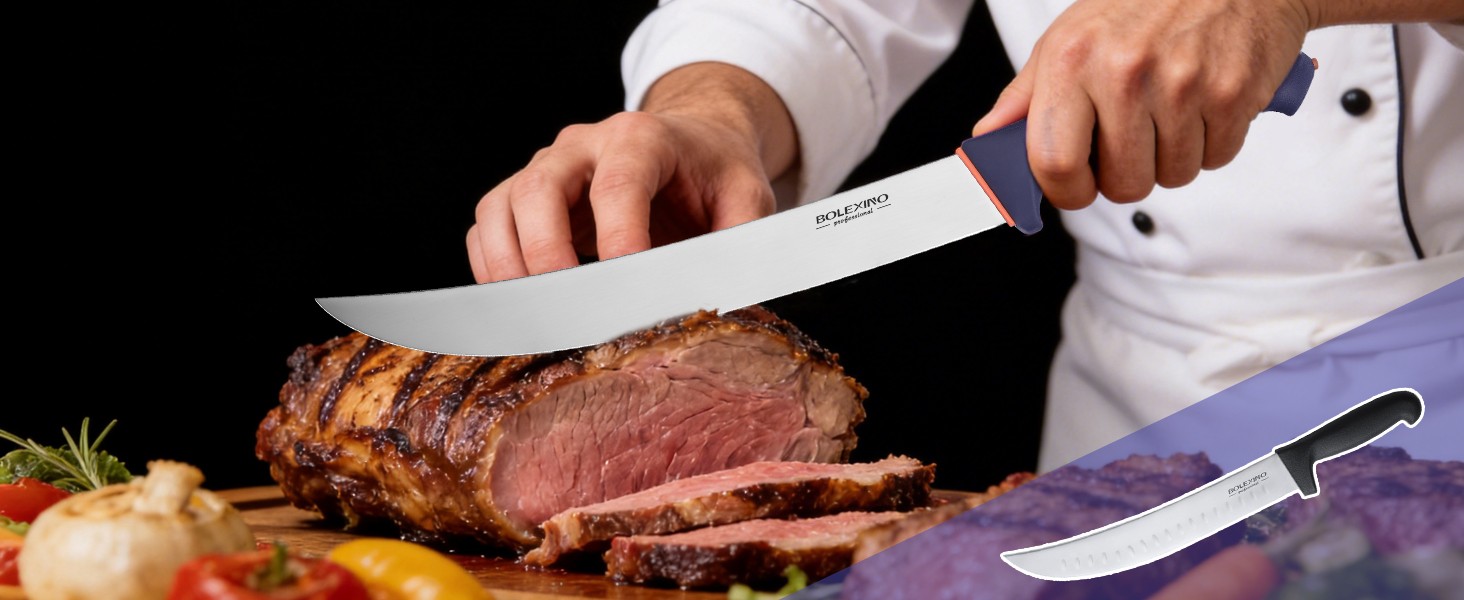 8 Inch Curved Breaking Butcher Knife With Ergonomic Handle, Good Sharpness For