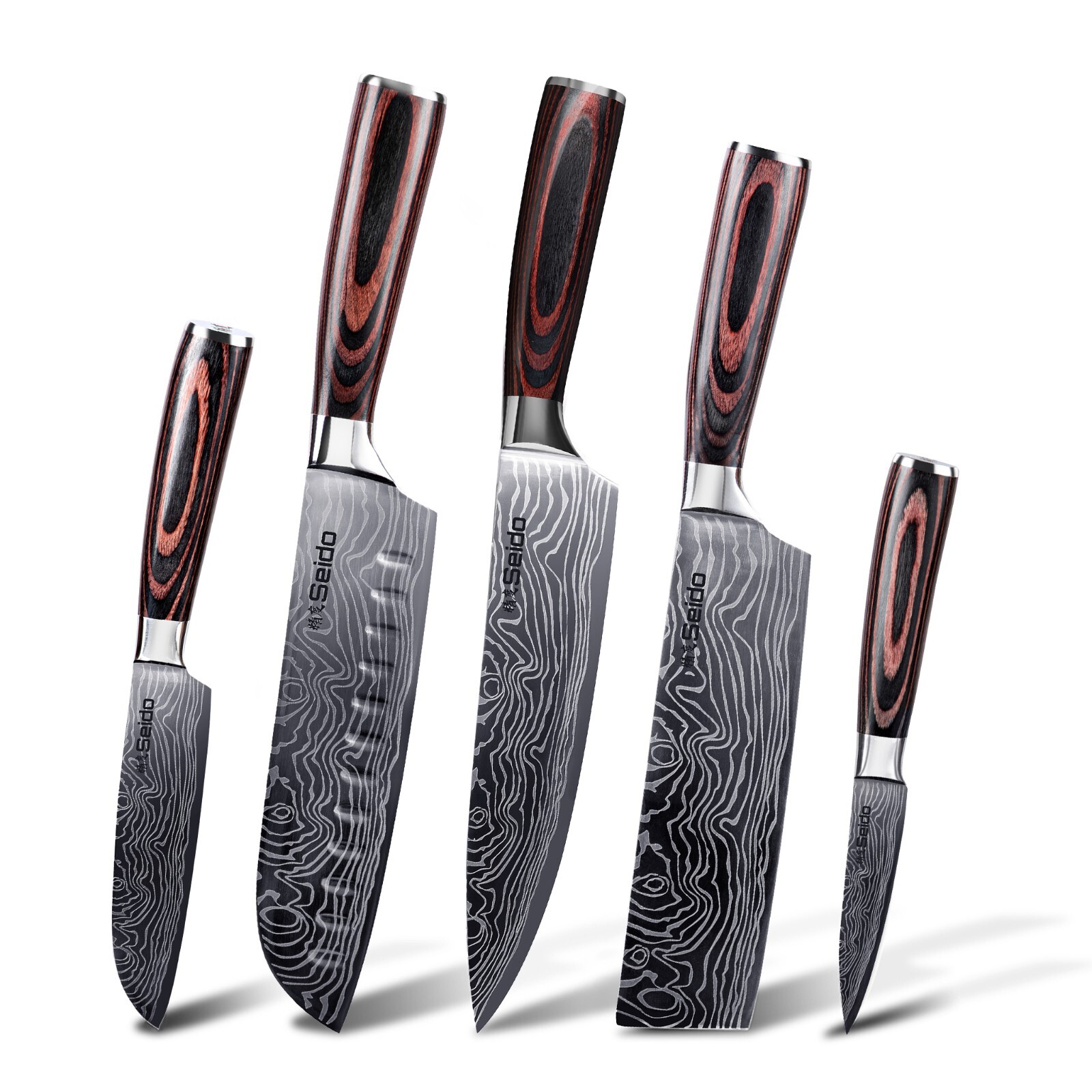 Seido Knives 5-Pieces Damascus High-Carbon Stainless Steel Master Chef Knife Set