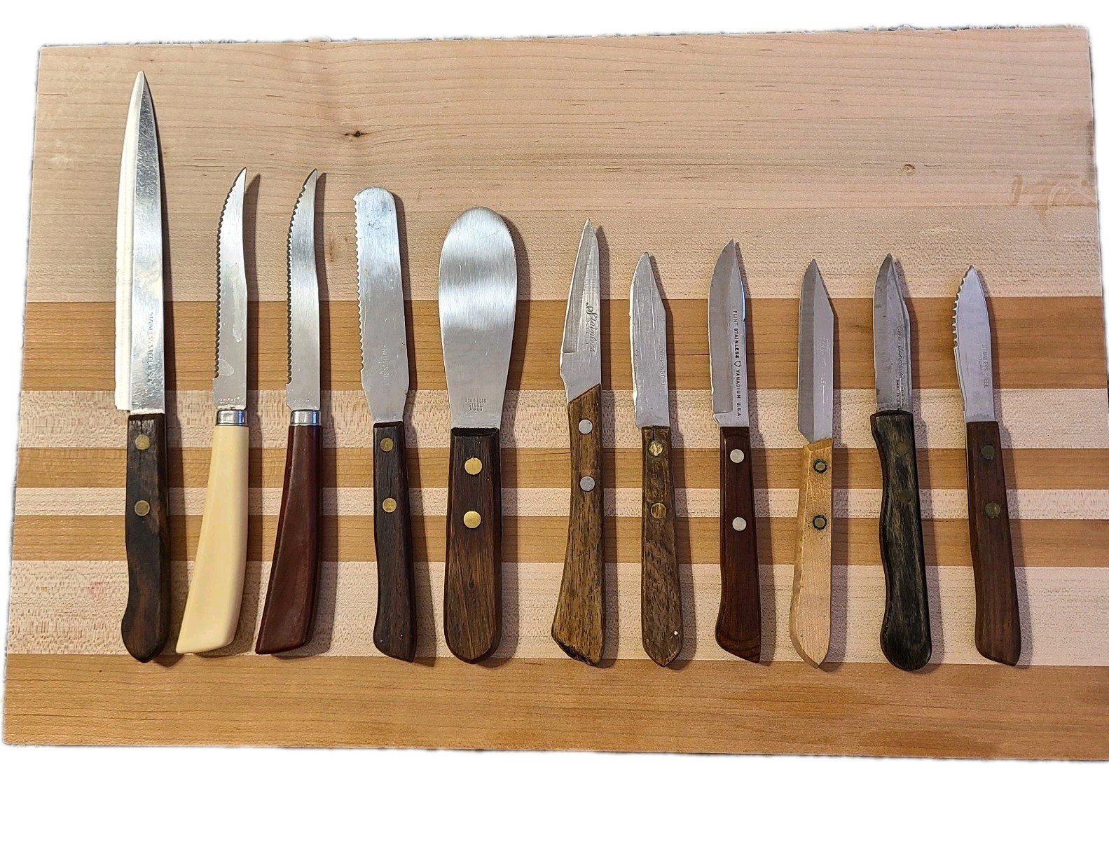 Lot Of 11 Kitchen Knives Ekco Flint USA Stainless Vanadium Japan Quikut Vintage