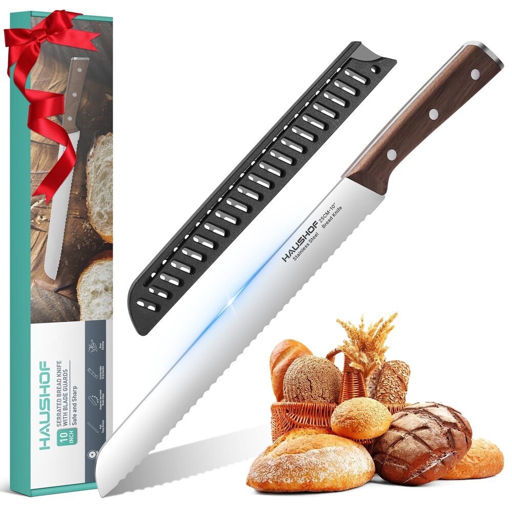 HAUSHOF 10inch Bread Knife Serrated Bread Knife Stainless Steel Bread Cutter NEW