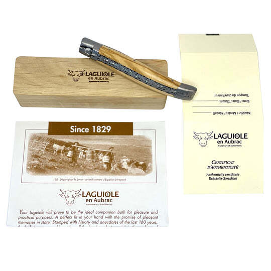 Laguiole En Aubrac Luxury Folding Pocket Knife With Olivewood Handle, 4.75-In