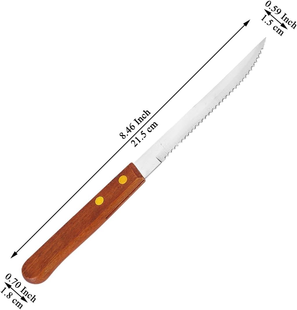 Steak Knives Set of 12, Wood Handle Stainless Steel Steak Knife Set, Serrated