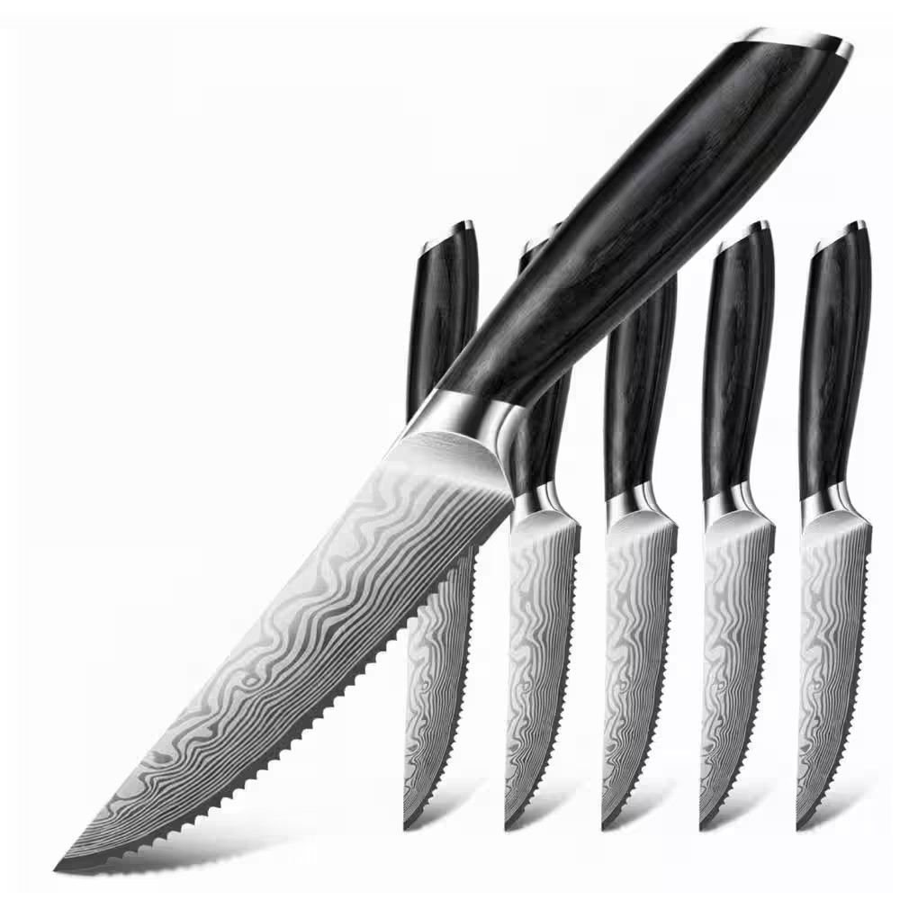 4.5In. Japanese Serrated Partial Tang Steak Knife Set, Ultra Sharp High Carbon P