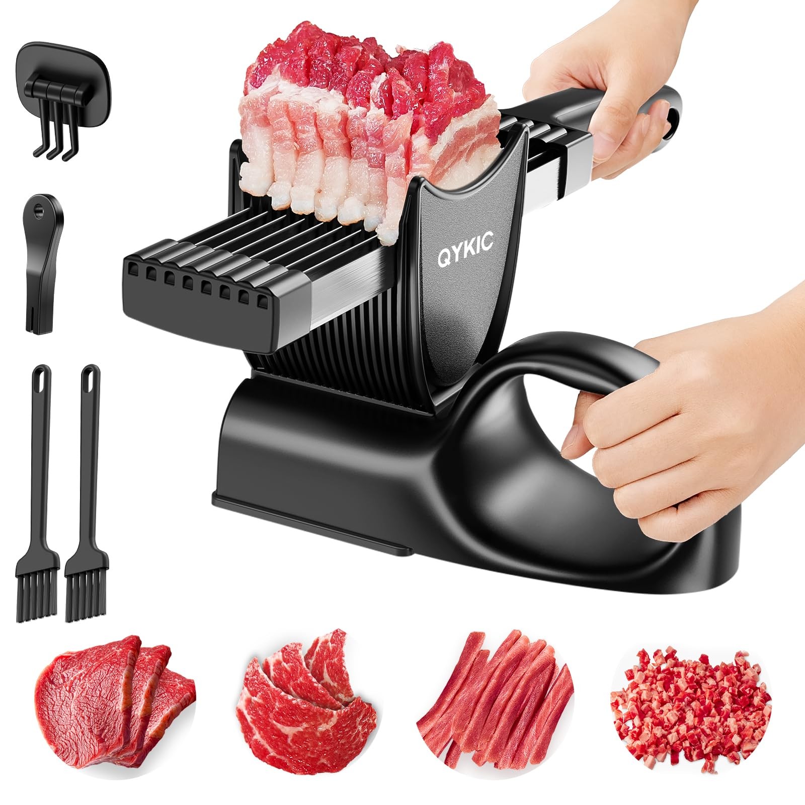 Fresh Meat Slicer with SteadyGrip, Thickness Adjustable 2 or 4 mm, 17 IN 1 St…