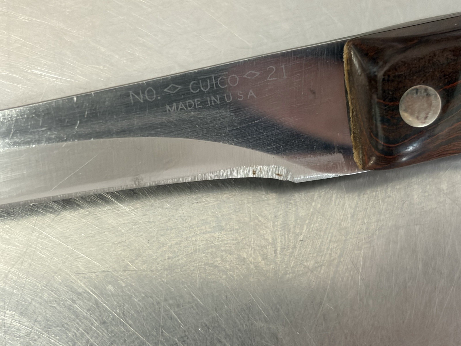 Vintage CUTCO No. 21 Kitchen Knife Classic Wooden Brown Swirl Handle 4 3/8” Trim