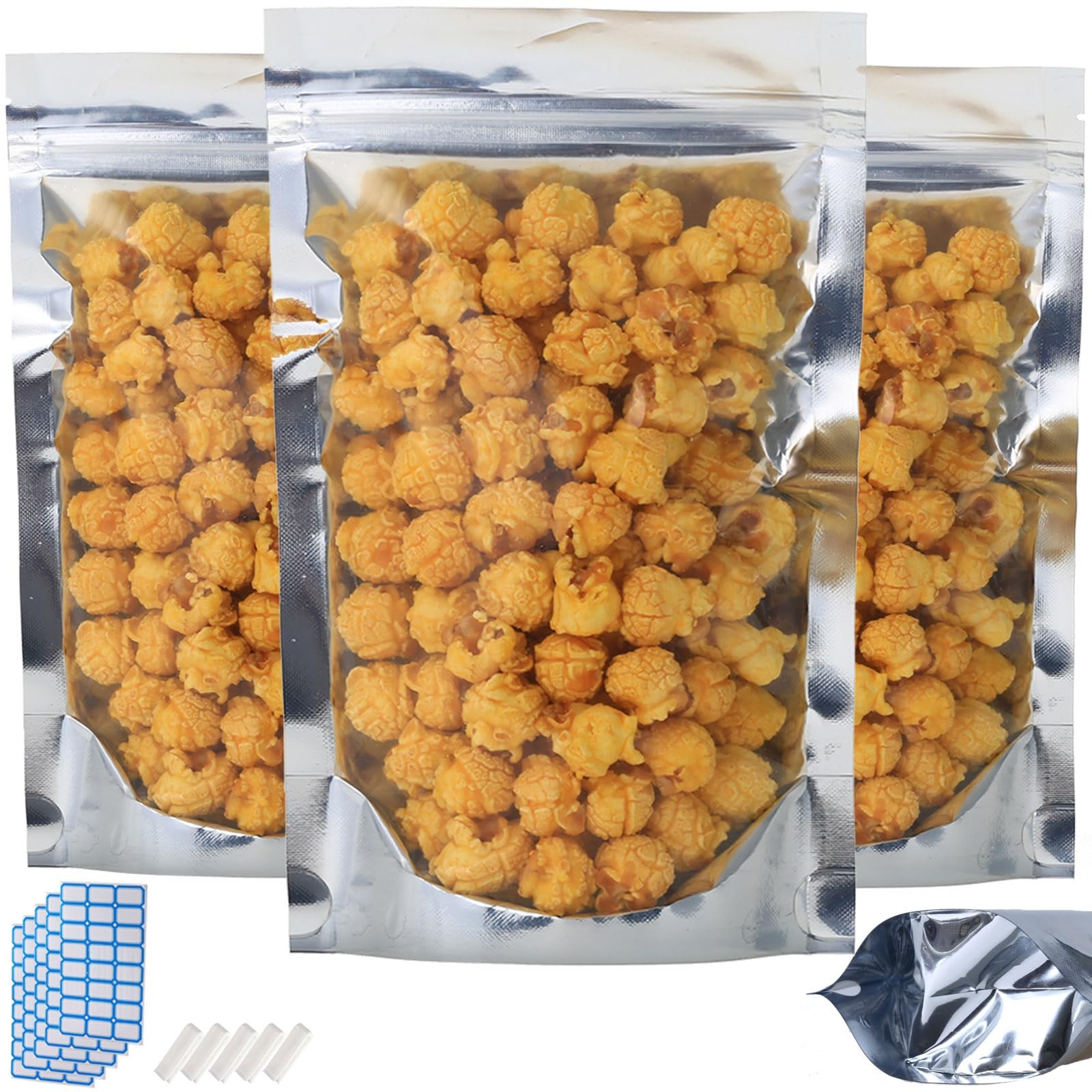 200-Pk Reclosable Mylar Food Storage Bags, 7.9″x11.8″ Stand Up Pouches