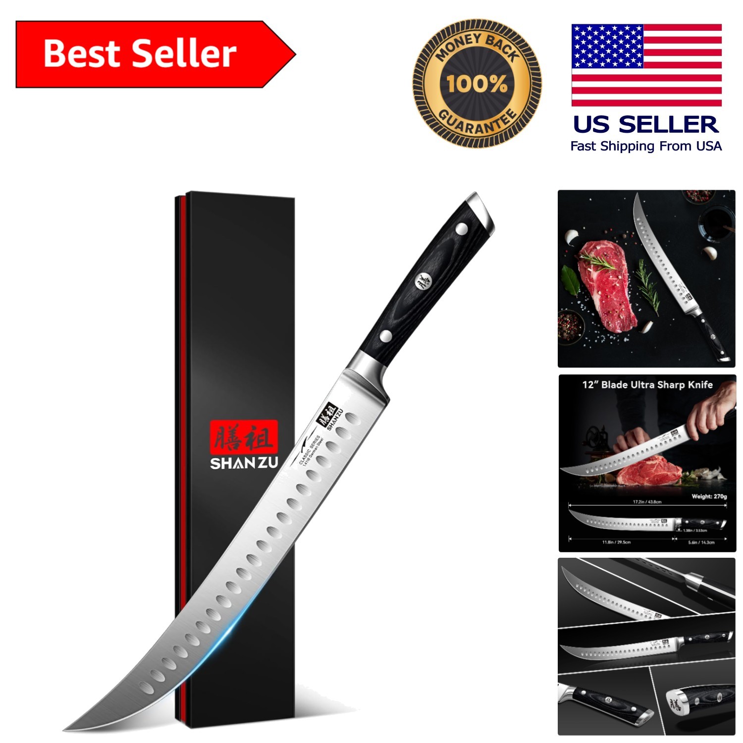 Precision 12-Inch Slicing Knife – Ultra Sharp German Steel with Full Tang Design