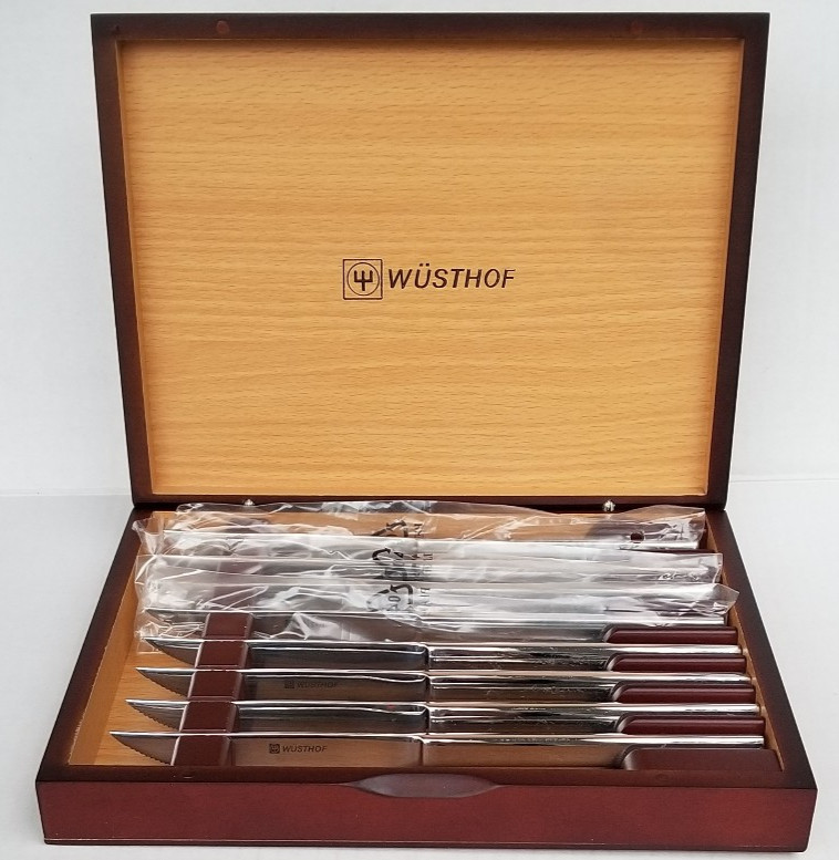 Wusthof Stainless Steel Steak Knives Set of 8 in Original Wood Presentation Box