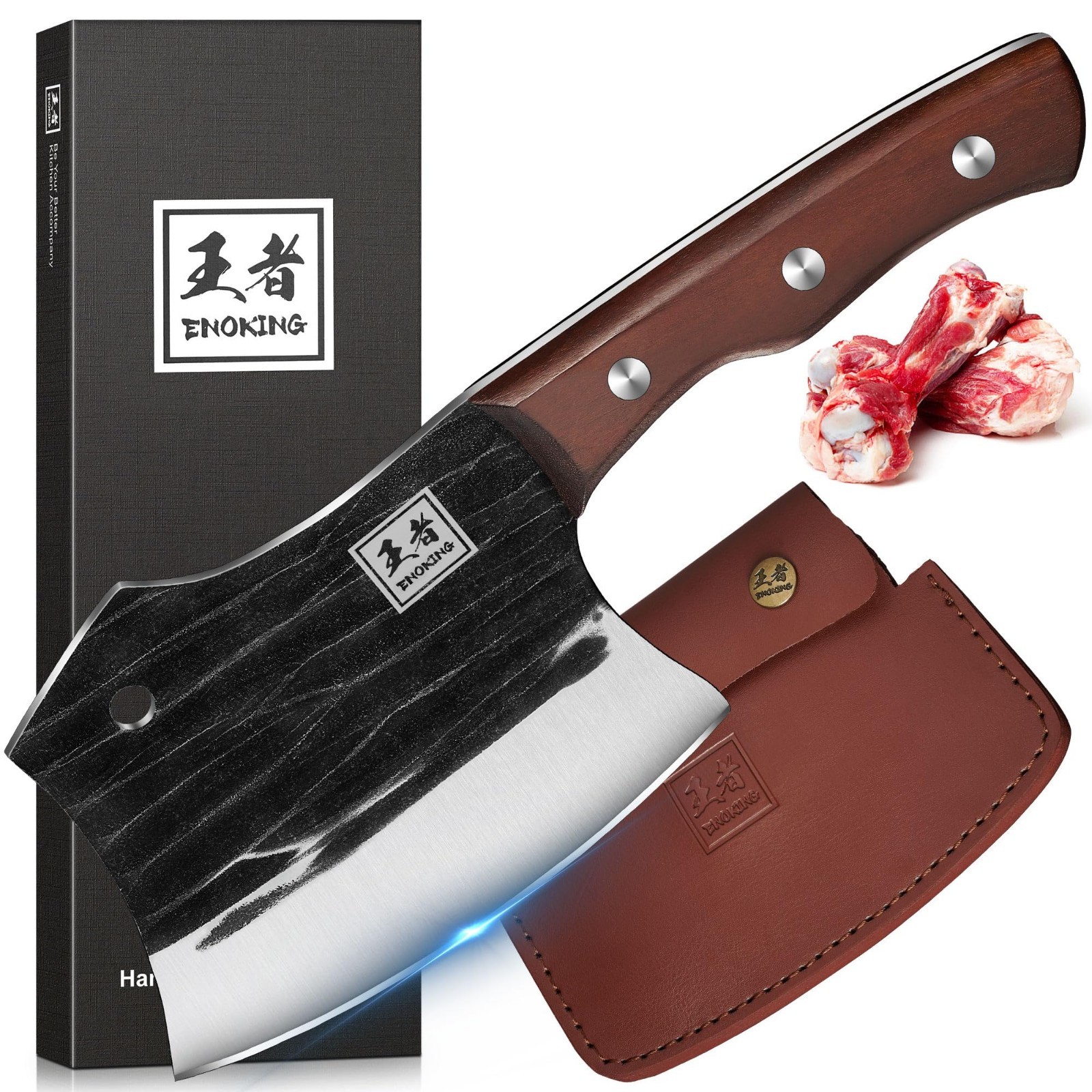 Heavy-Duty 5.7″ Bone Cleaver Knife, Full Tang Butcher Chopper with Leather Sheat