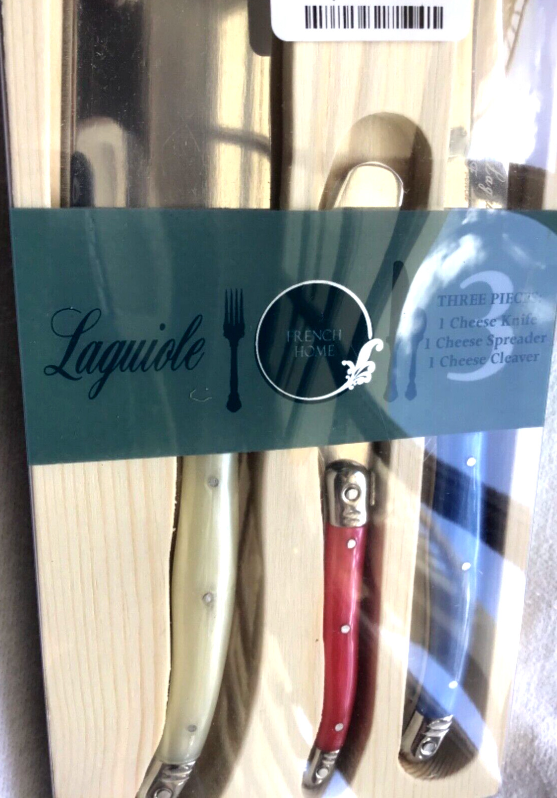 LAGUIOLE FRANCE 3 RED WHITE BLUE CHEESE CLEAVER SPREADER KNIFE NIB