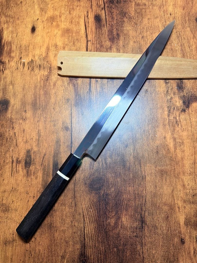 Yasuyuki Honyaki Yanagiba Sashimi Knife 300mm 11.8″ Ebony Handle w/ Saya