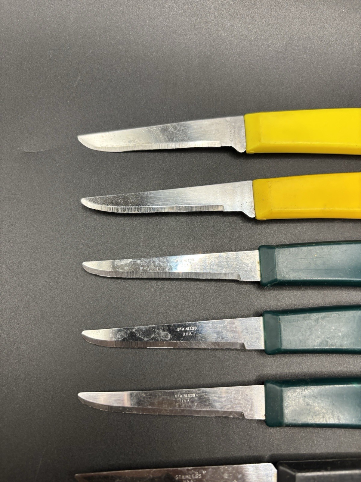 Lot of 8 Vintage Stainless USA Paring Utility Kitchen Knives Mixed Color Handles