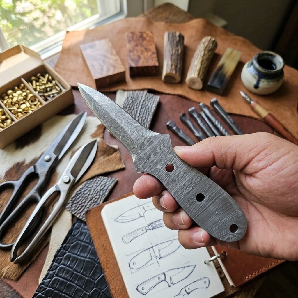Oyster Knife Blank Shucker Shucking Clam Damascus Steel Fixed Blade Full Tang