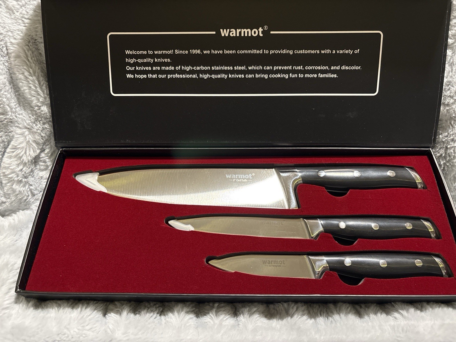 Warmot 3pc High Carbon Stainless Steel Kitchen Knife Set Gift Box
