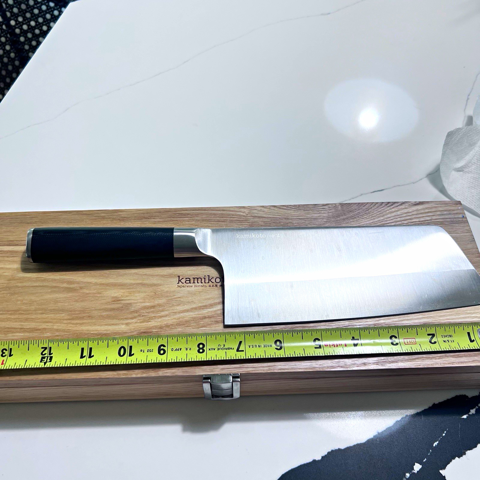 Kamikoto Japanese Honshu Steel Cleaver 7in Straight Edge w/ Wood Storage Box