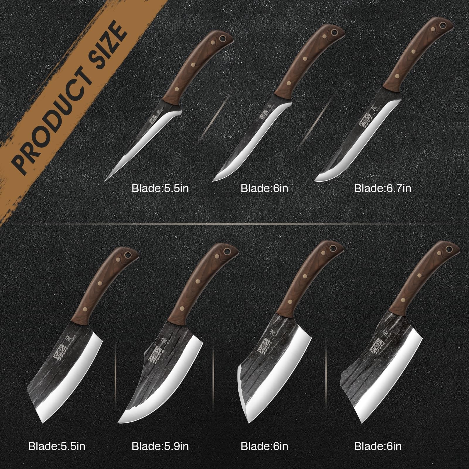 HOSHANHO 8PCS Hand Forged Butcher Set with Storage & 2PCS Sharpening Stone Kit