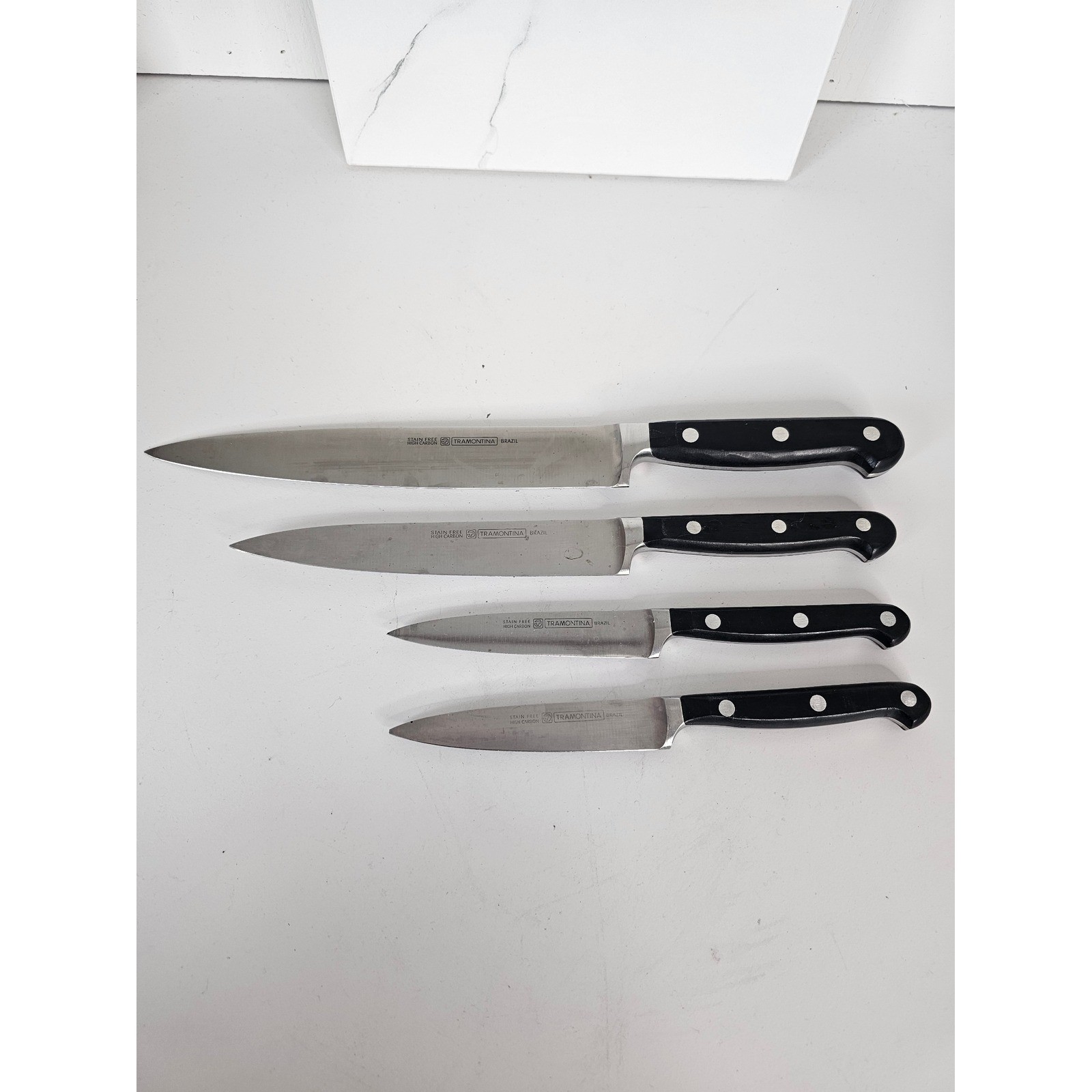 Tramontina Brazil High Carbon Stain Free Steel Knife Set 4 Piece Black Handle