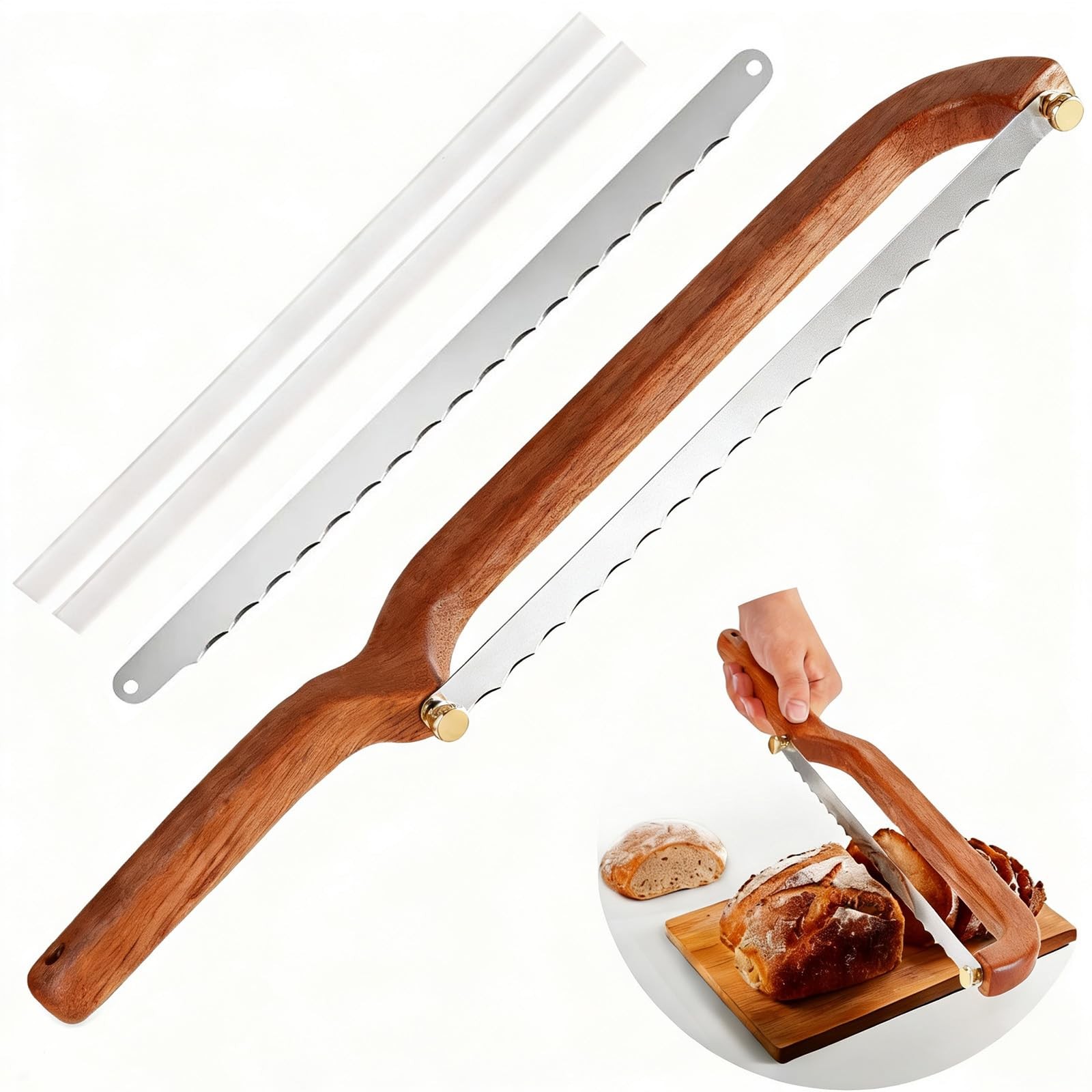 Bread Knife for Homemade Bread Sourdough, Wooden Bread Bow Knife for Sourdoug…