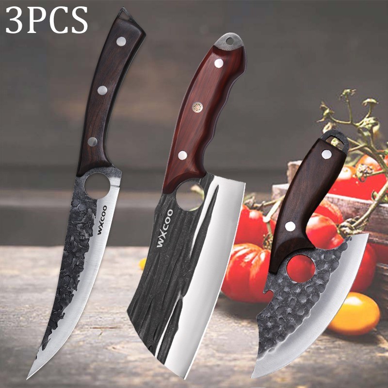 3PCS Stainless Steel Kitchen Knives Set Boning Chopper Fish Sashimi Cutting