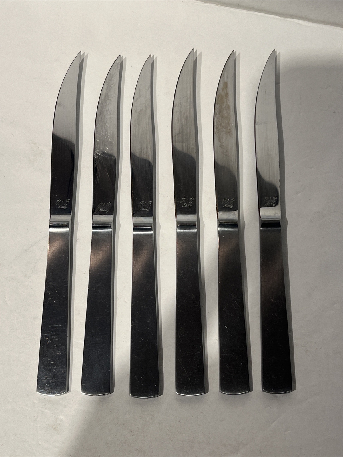 6- B&B Cutlery Set Stainless Steak Knives In Drawer Knife Case Italy Quality