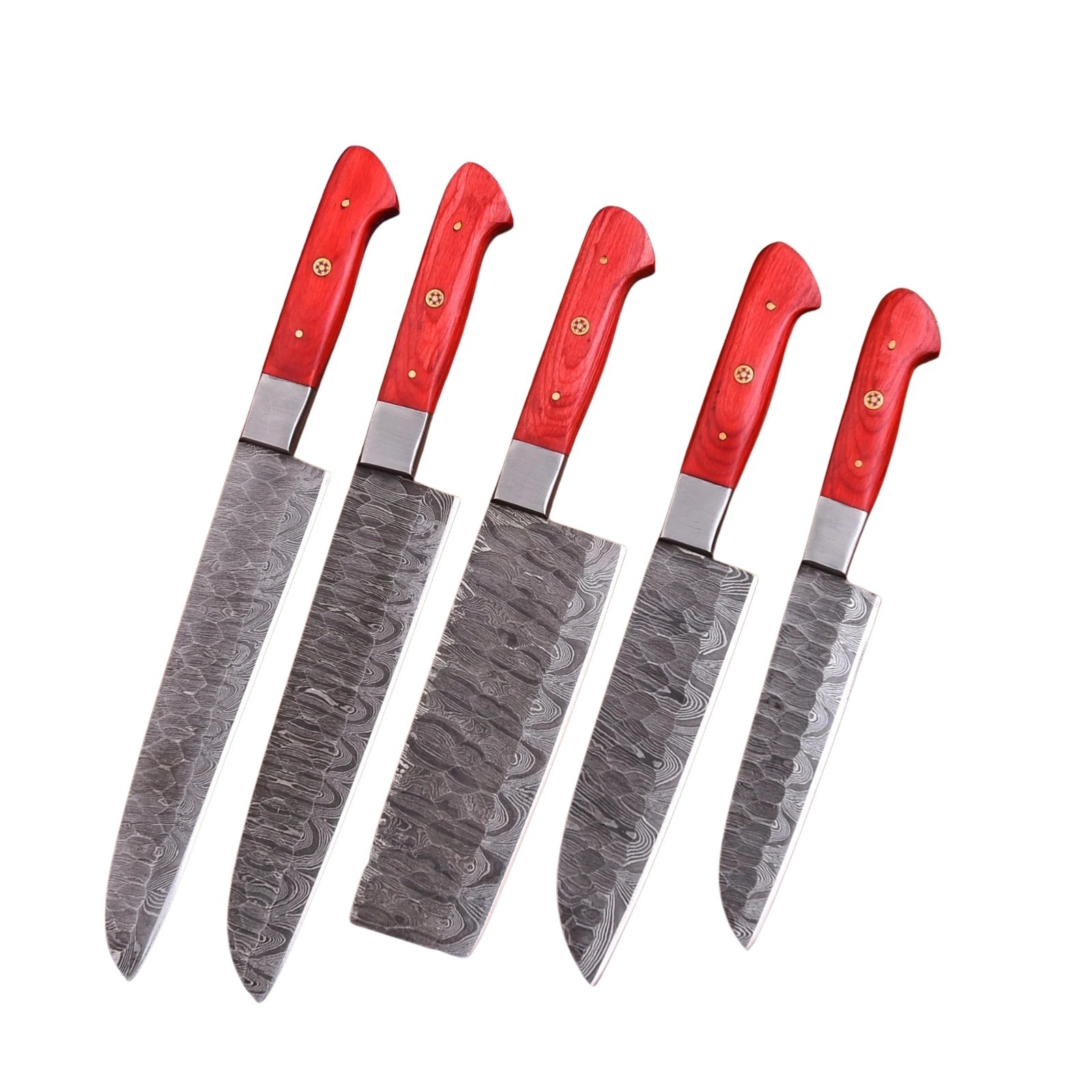 Handmade Damascus Steel 5Pc Chef Knife Set For Kitchen Cooking With Roll Bag