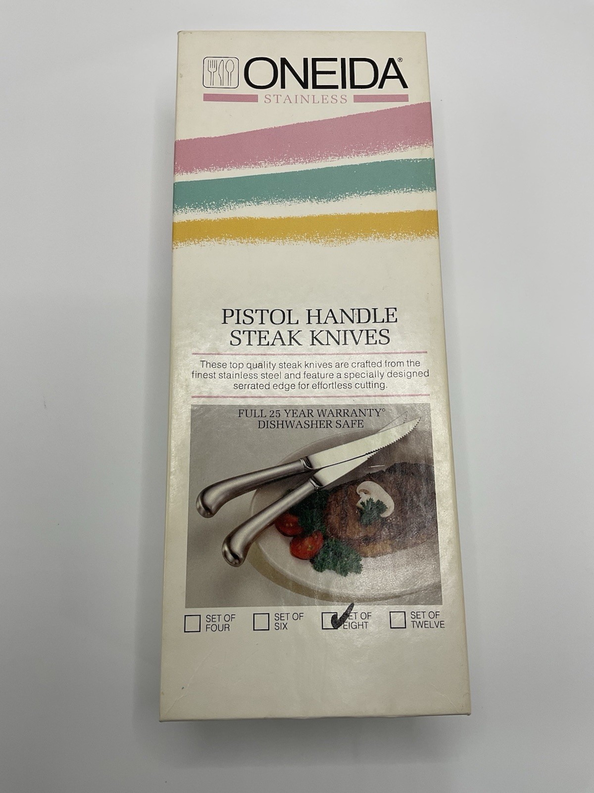 Vtg Oneida Northland Stainless Pistol Handle Steak Knives Set of 8 New In Box