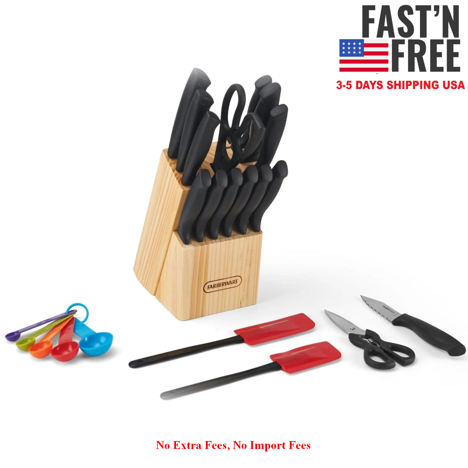 2Pack Farberware 23Pc Cutlery Set Stainless Steel Never Needs Sharpening Black