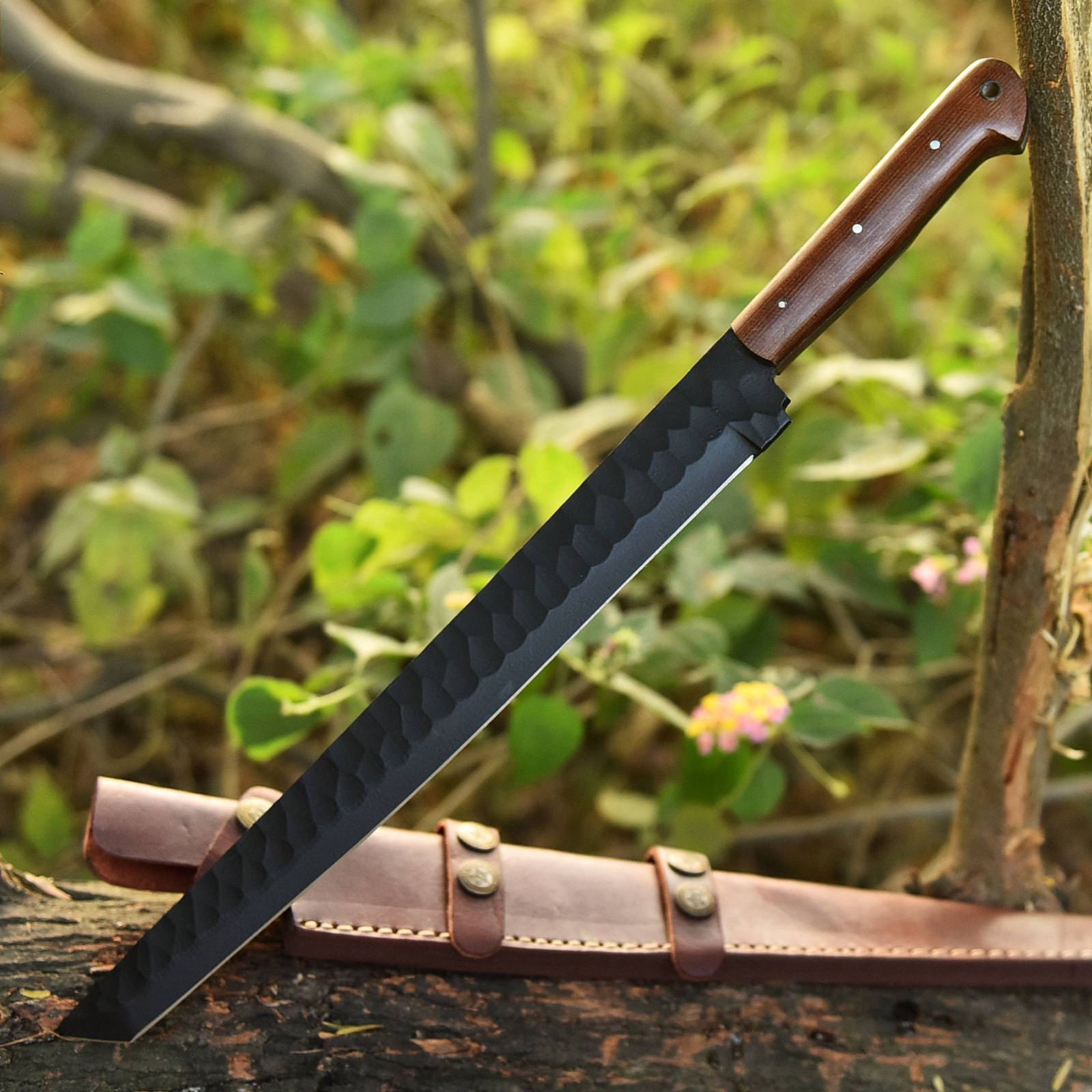 15″HAND FORGED D2 STEEL DIAMOND PATTERN BUTCHER/BRISKET TANTO CHEF KNIFE EDC2393