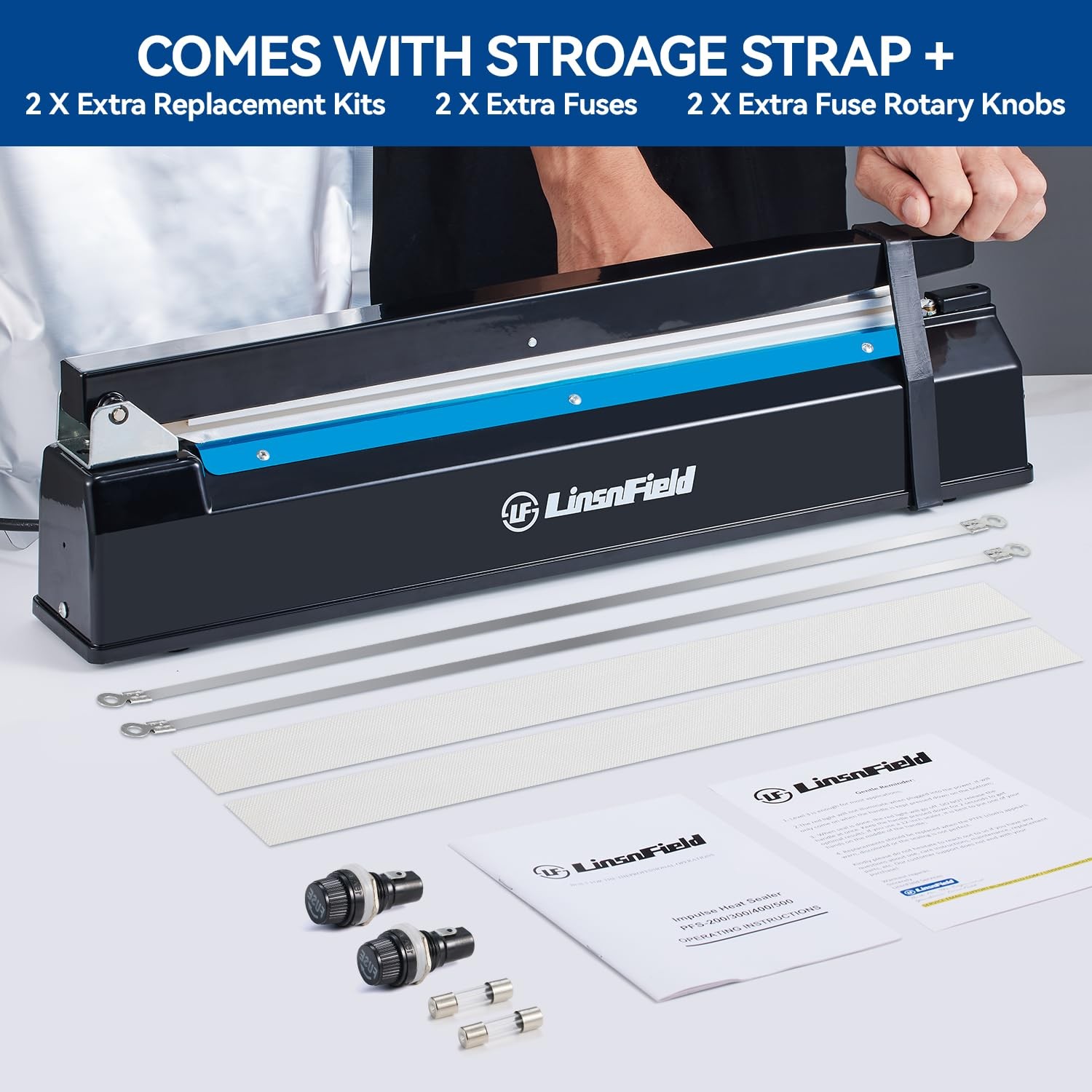 LinsnField Sealer Pro 8″ Impulse Heat Sealer Manual Heavy Duty 2mm Seal Width