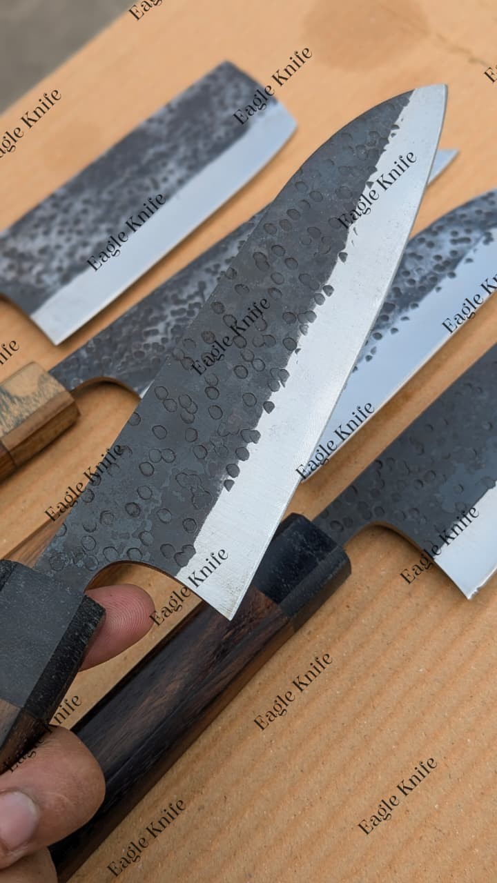 Hand Forged Japanese Chef Knife, Hammered Kurouchi Gyuto Knife, Carbon Steel