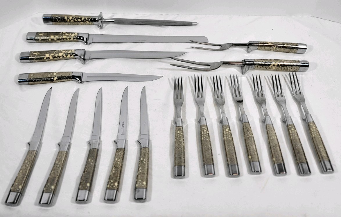 Carvel Hall by Briddell Silver Overlay 18 PC Set Steak Knives Forks Carving