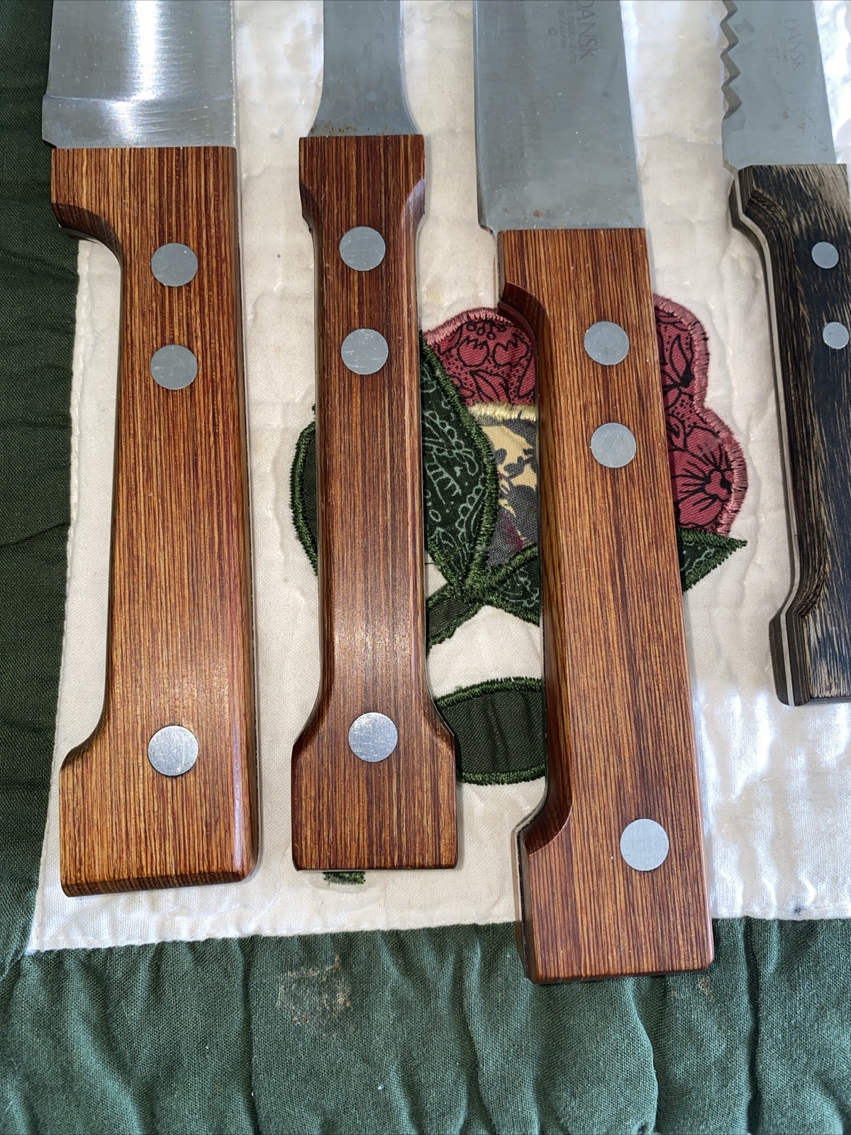4 Vintage Dansk Gunnar Cyren Stainless Blade Slicing Carving Knife-Teak Set