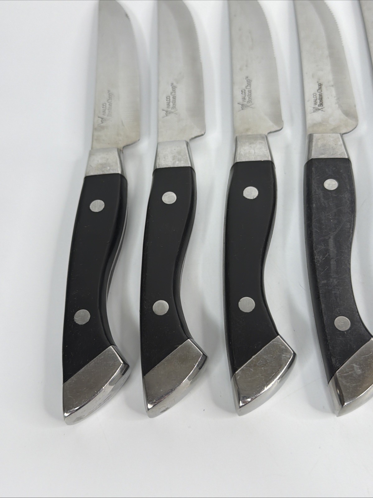Walco Boston Chop Steak Knives EUC And Black Wood Handle Silver hardware