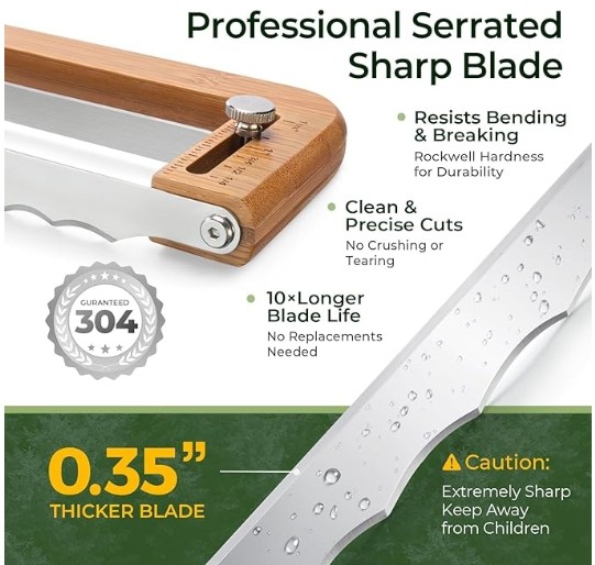 Manual Adjustable Bread Knife Bamboo Bread Knife With Stainless Steel Blade