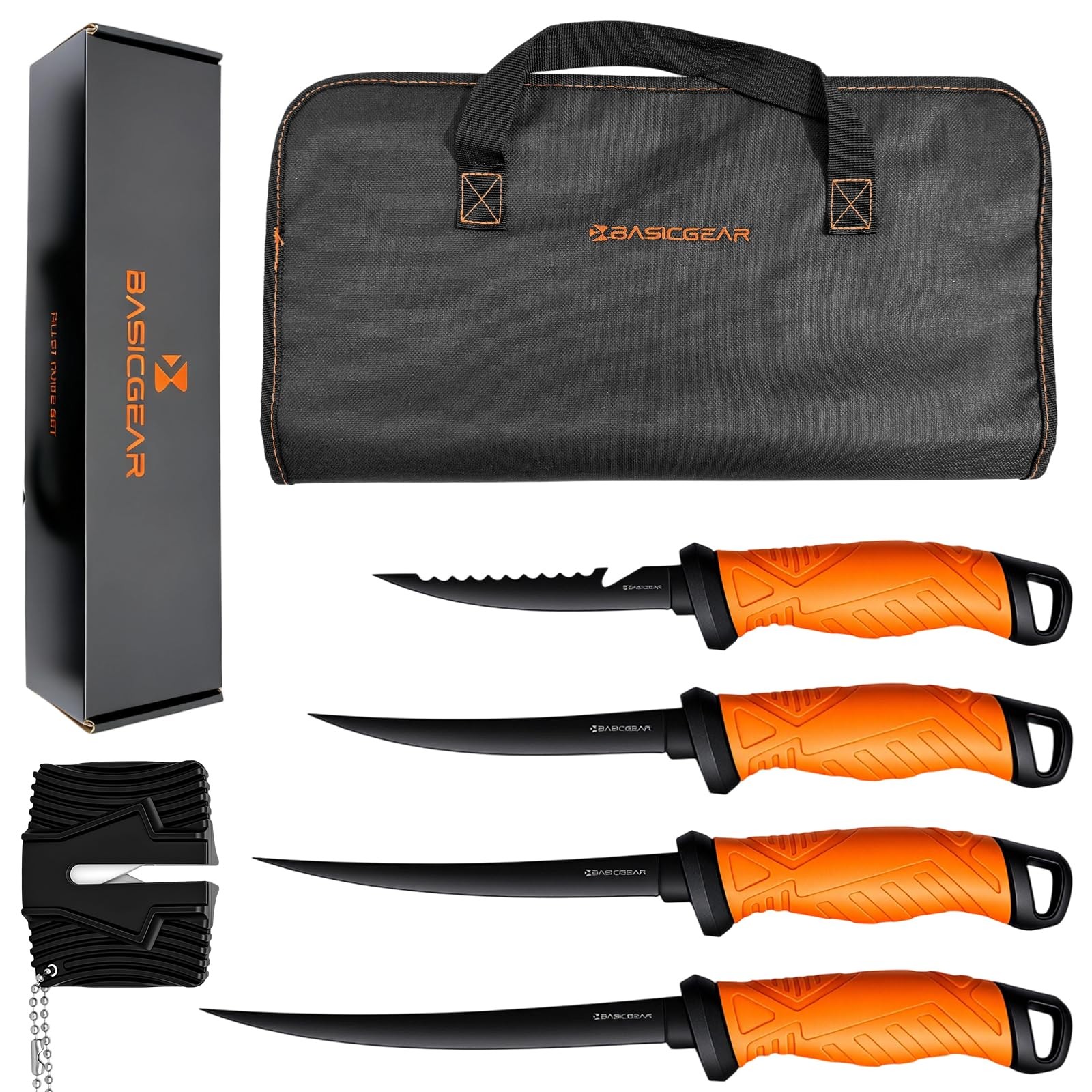 Fishing Fillet Knife Set of 4 – 5”, 7”, 8”, 9” 440C Stainless Steel Knives wi…