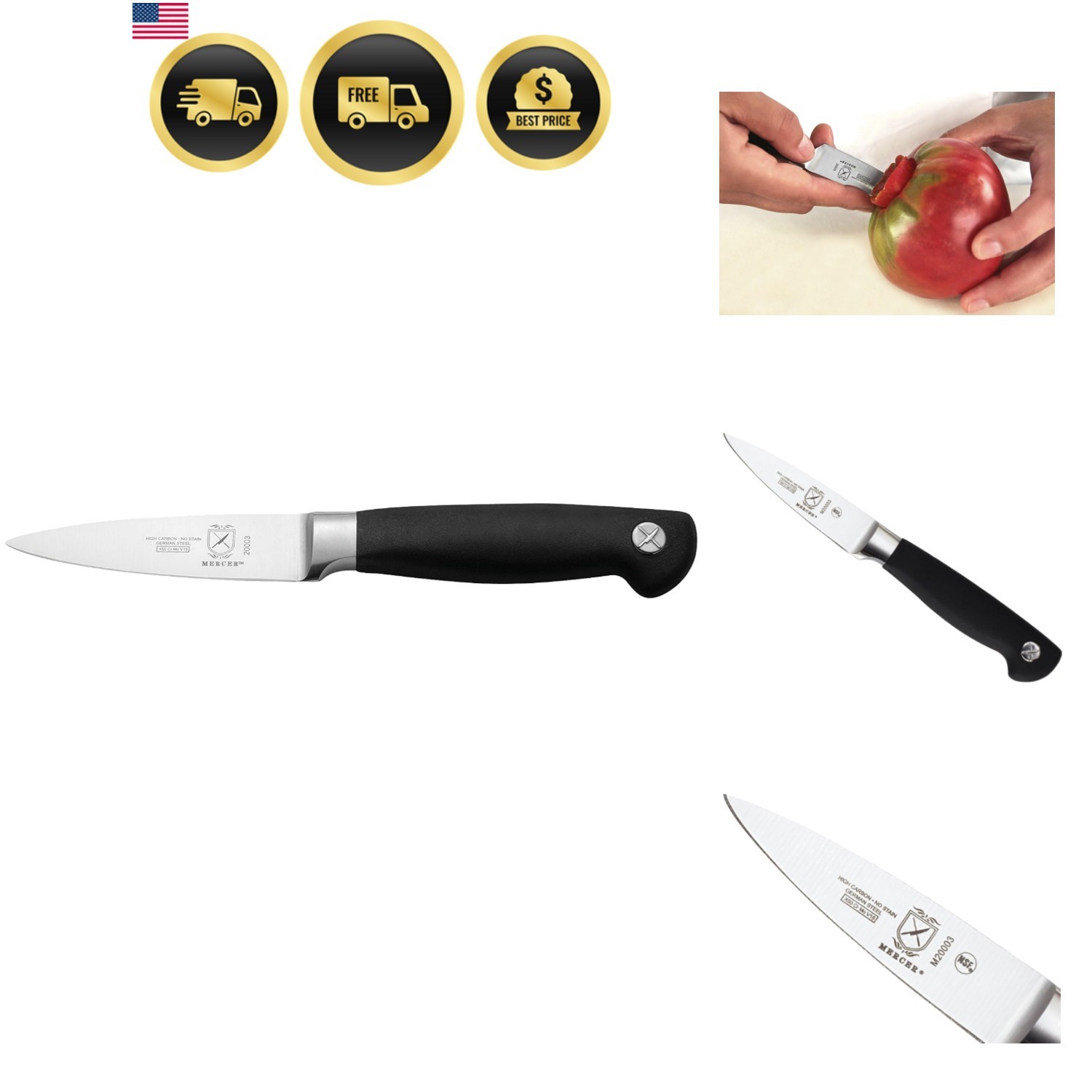Paring Knife 3.5 Inch Sharp High Carbon Steel Kitchen Tool Black Handle
