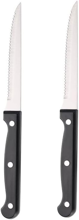2 Pack Serrated Steak Knives, Stainless Steel Dinner Knives with Black Handles,