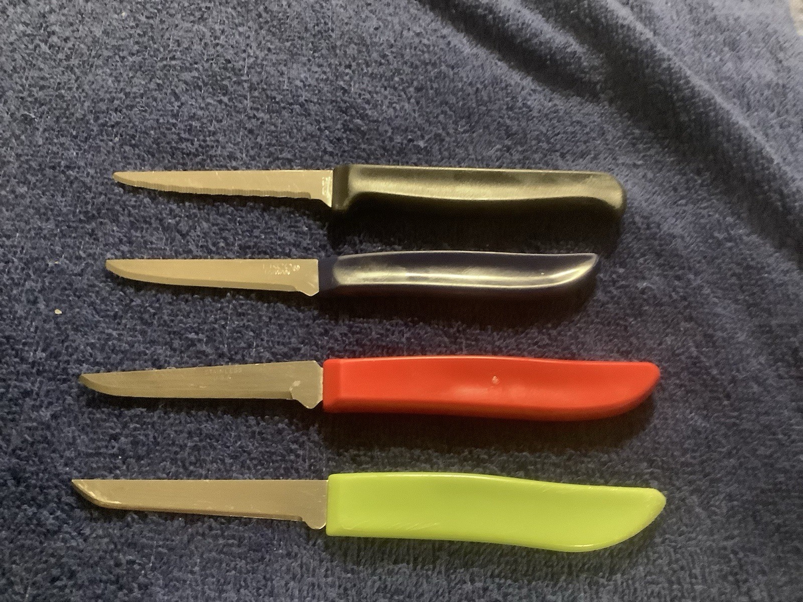 Lot of 4 Assorted Paring Knives Stainless Steel Blades Japan Assorted Colors
