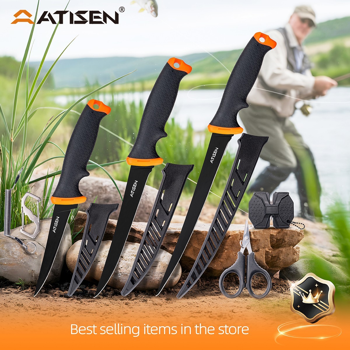 Black Filleting Knife Set Multi-Purpose/Size Fishing Equipment Accessories tool